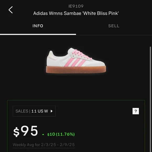 Adidas Sambae ‘Cloud White Pink Bliss’ Sz 11W/10M - Picture 8 of 8